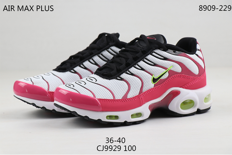 Women Nike Air Max PLUS White Pink Black Shoes - Click Image to Close